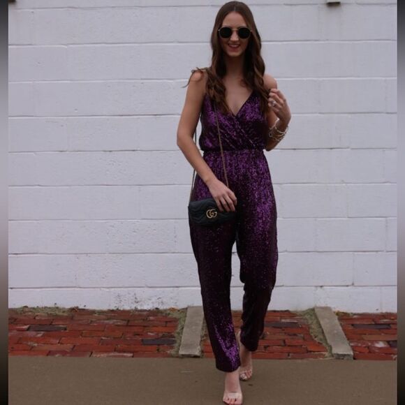 Express sparkly purple sequin jumpsuit - Picture 5 of 11